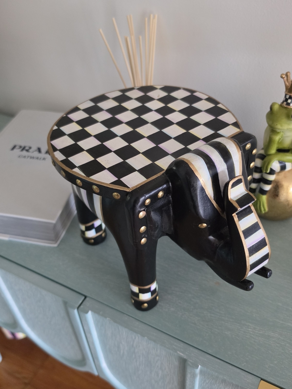 MacKenzie-Childs Courtly Check Elephant Pedestal